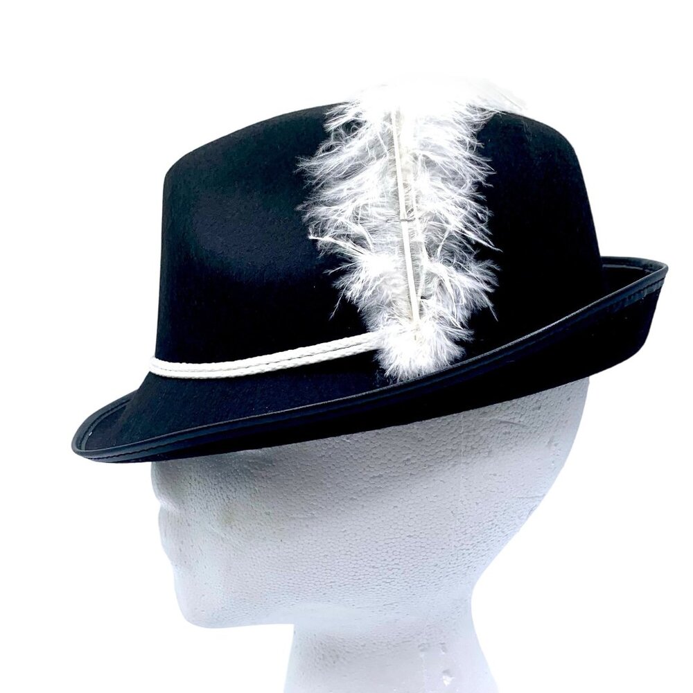 Wool Felt Fedora Hat Black White Feather Theatre Costume Cosplay Lot 9 Adult M